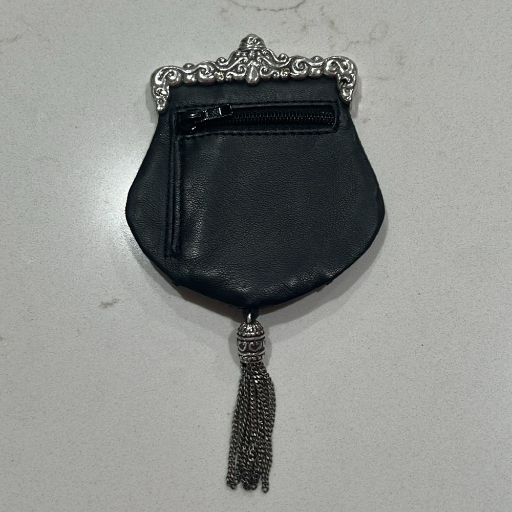 NWOT Brighton RARE Pocket Coin Purse black & brown croc leather & silver tassel - Picture 4 of 5
